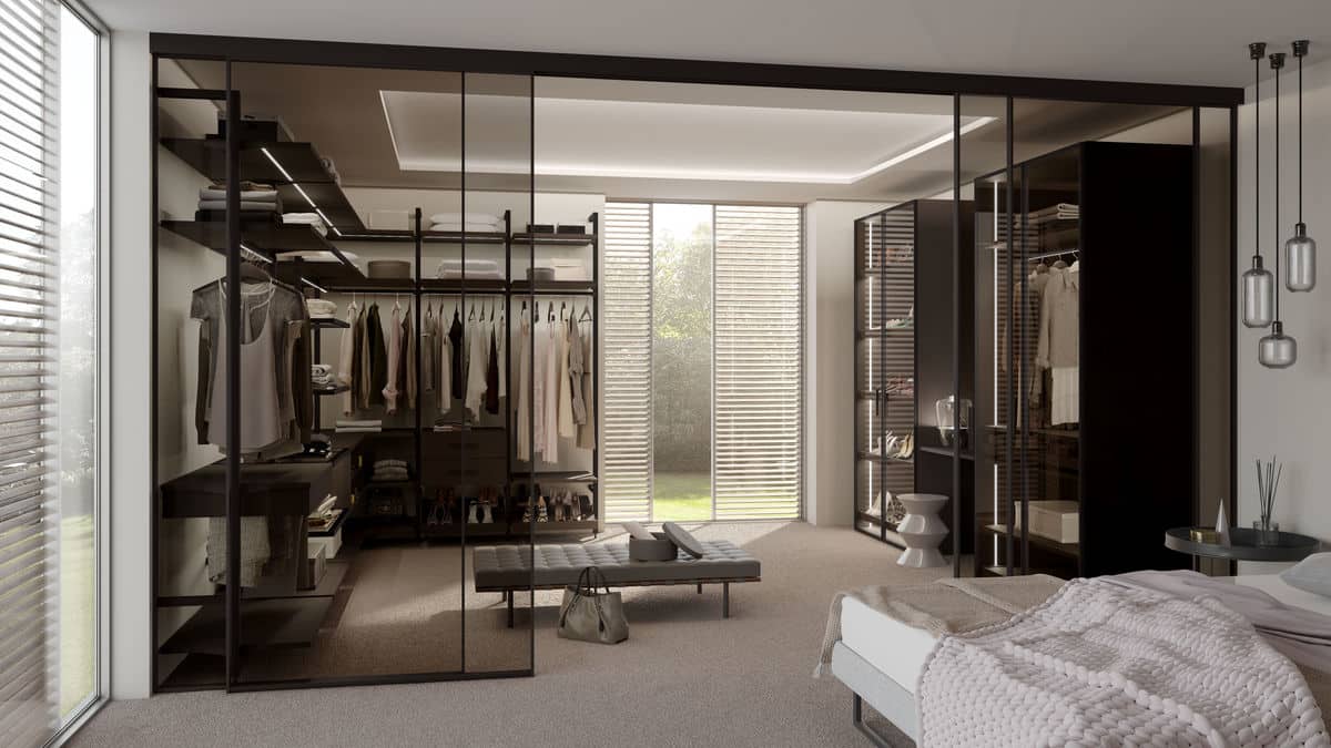 Walk In Wardrobe Black Glass Elegant Bedrooms